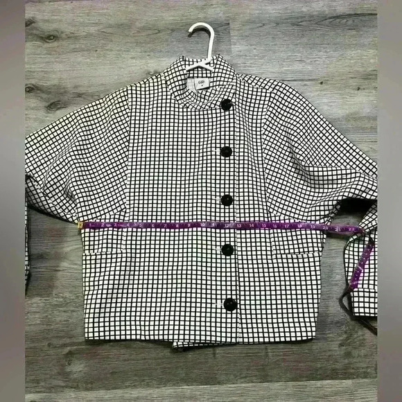 Cabi Jacket Stand Up Collar Off Center Button Front Pockets Blk Wht Ck - Picture 6 of 11